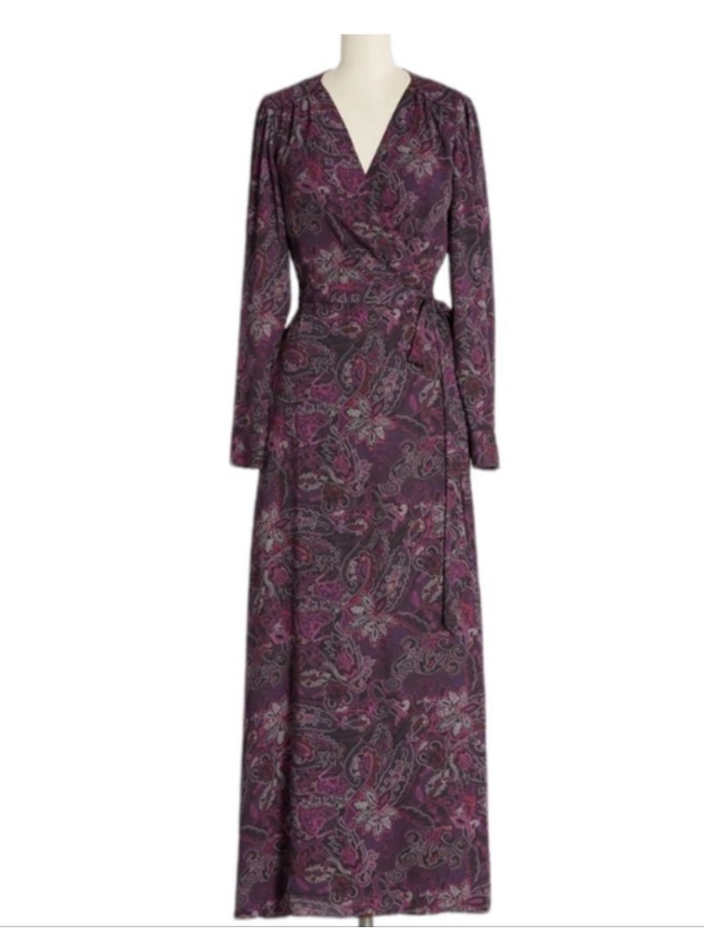 Modcloth Plum Paisley Wrap Maxi Dress